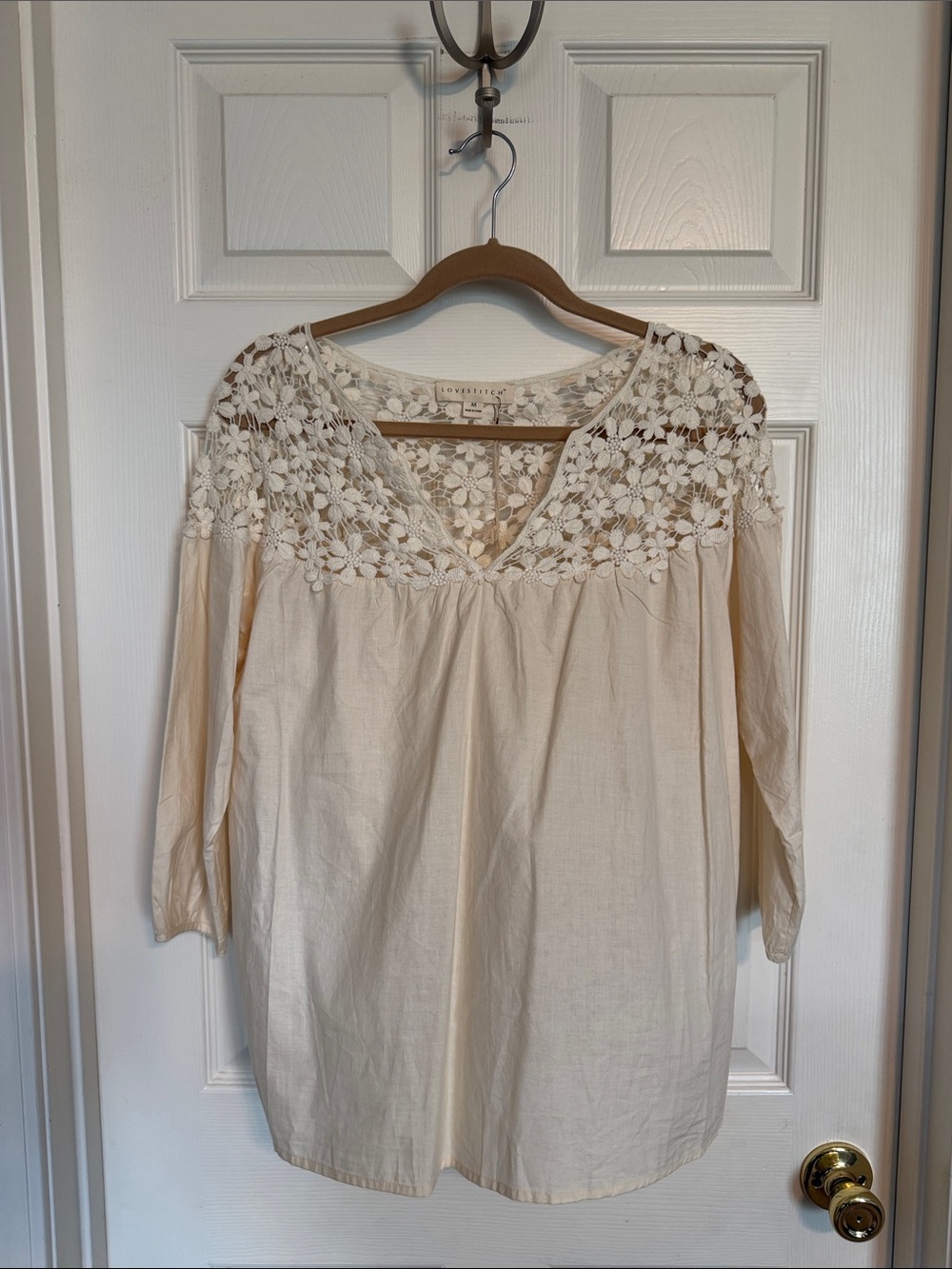 lovestitch Cream Crochet Yoke Peasant Tunic
